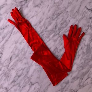 Long red satin costume gloves (21”)